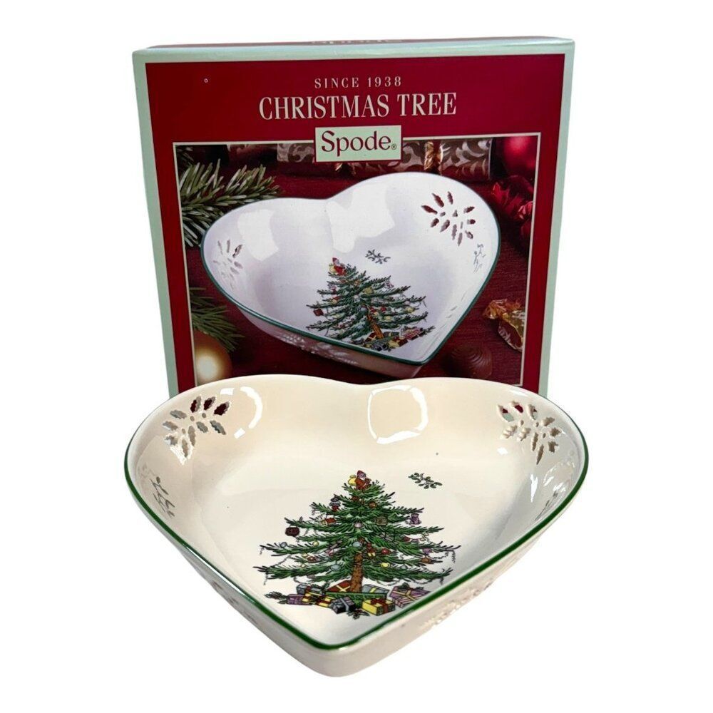 Spode Christmas Tree Heart Serving Bowl Tray 7" Dish Festive Holiday Decor NEW